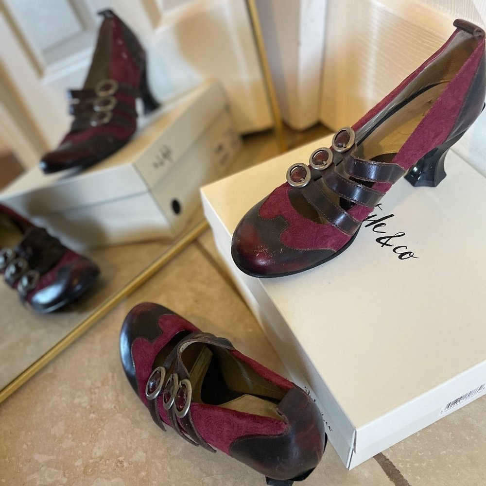 Leather and Velvet Fluevog Heels Size 7 1/2